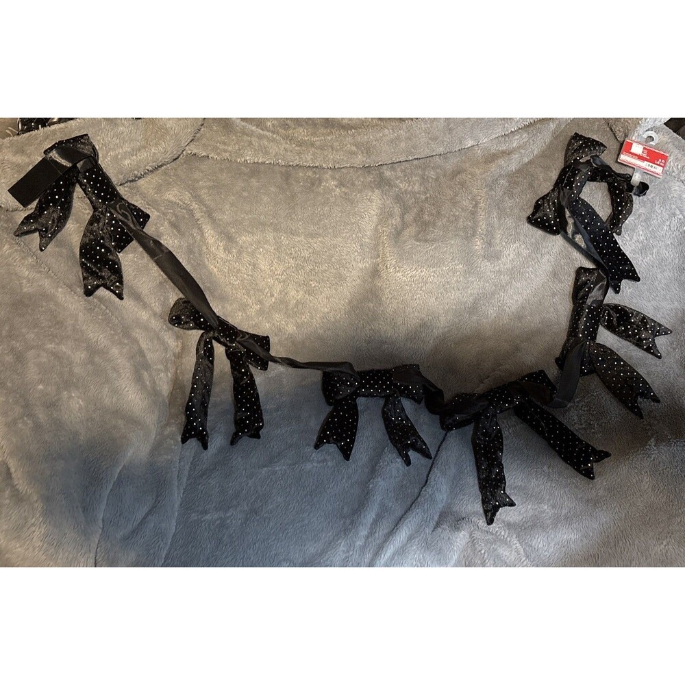Ashland NWT 6’ Six Feet Bow Garland Black With Gold Accent Halloween Christmas